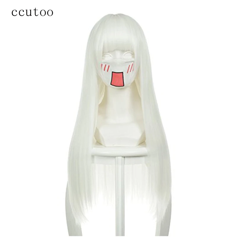 Branco em Linha Fibra de Resistência ao Calor Ccutoo Reta Longa Liso Franja Sintético Cabelo Completo Cosplay Traje Perucas 80cm