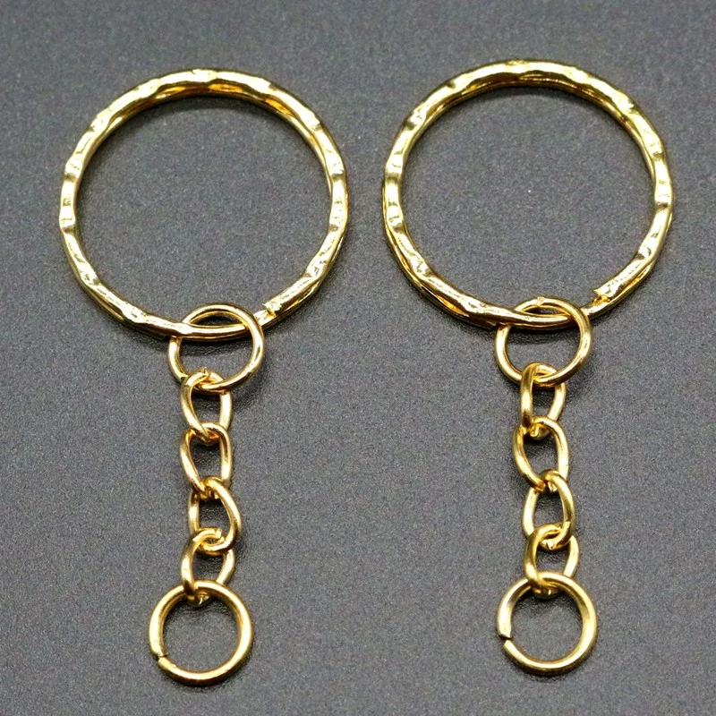 50 шт./лот, 1,3x25 мм, позолоченное кольцо для ключей с 4 звеньями, длина 55 мм, новые металлические брелки, брелок и аксессуары для ключей