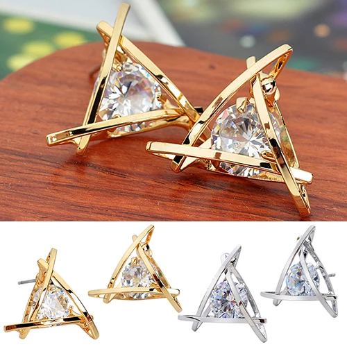 

Bluelans Women's Luxury Crystal Zircon Triangle Square Ear Studs High-End Elegant Gift Earrings
