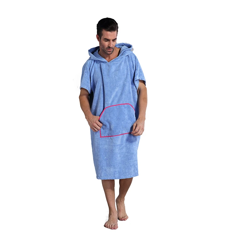 Халат без рукавов с карманом, полотенце пончо с капюшоном, один размер подходит всем - Цвет: blue
