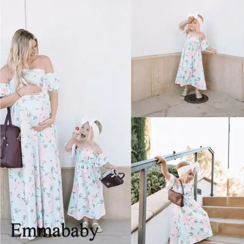 

IMCUTE Family Matching Clothes Set Mommy Daughter Summer Casual Floral Off Shoulder Dresses