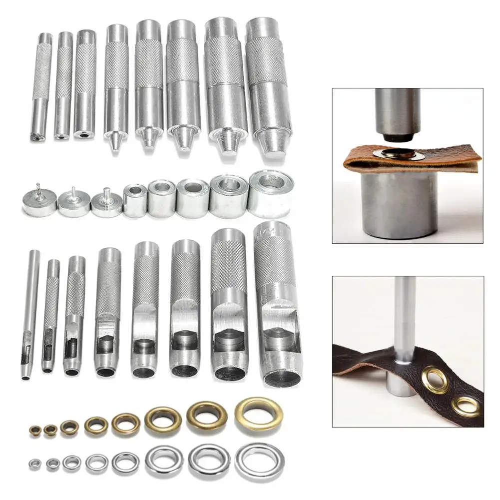 Punch Die Tool Set + 10 Sets of Silver Eyelets 3.5 17mm with 10 Sets of