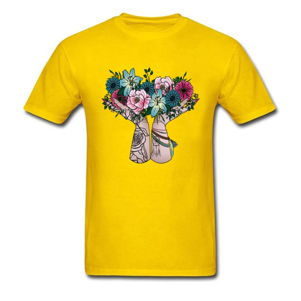 Discount Mens T-shirts Bohemian Bouquet Print Tops Shirt All Cotton Short Sleeve Casual T Shirts Round Collar Drop Shipping Bohemian Bouquet yellow