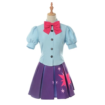 

Anime My Little Pony: Friendship Is Magic Twilight Sparkle Uniform Dress Outfit Women Cosplay Costume Blue Shirt Purple Skirt