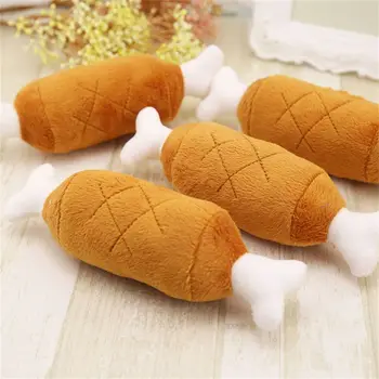 

1Pcs New Pet Dog Cat Toys Cute Double Bone Chicken Legs Design Plush Press Squeak Sound Toy Resistant Chew Play With Small Pet