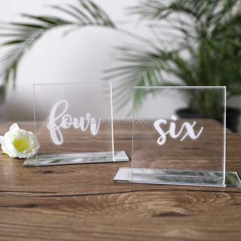 

Personalised Clear Acrylic Wedding Table Numbers with names Calligraphy Numbers