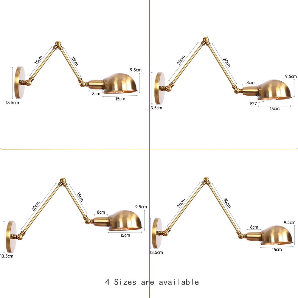 Классический ретро настенный светильник с гибкой длинной рукояткой для дома и помещений, лофт промышленный Железный светодиодный настенный светильник в стиле ретро Wandlamp медный E27