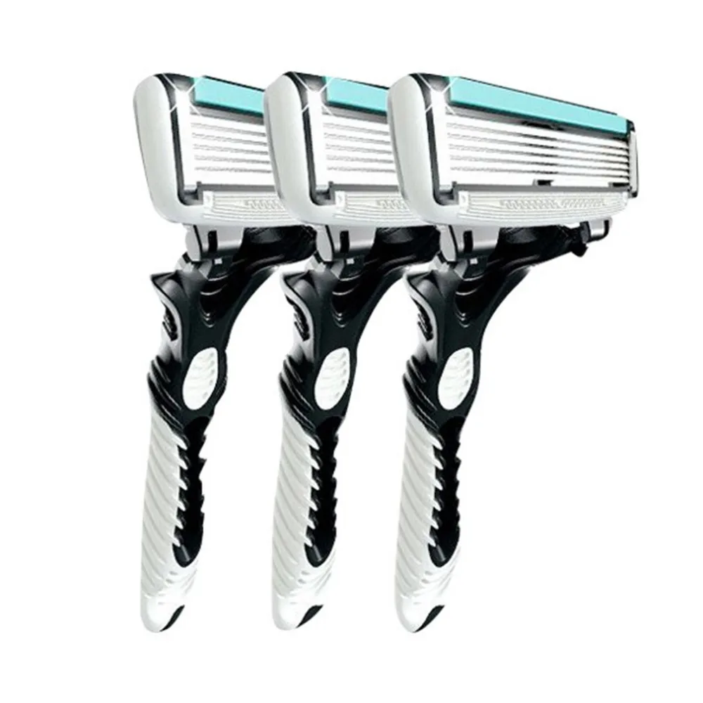 3Pcs Men Safety Traditional Classic 6 Layers Shaving Hair Blade Razor Manual Stainless Steel Shaving Hair Blade