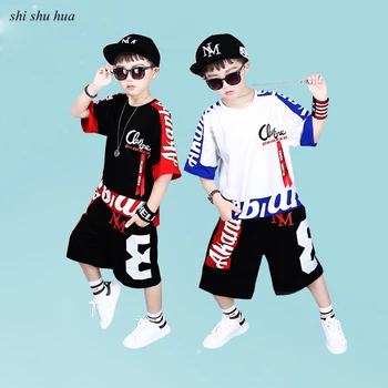 

Kids Boy Bat Sleeve Costumes Suits Looset-shirt Pants Summer Fashion Stitching Big Child Clothing 4-15 Age 2-piece Boys Clothes