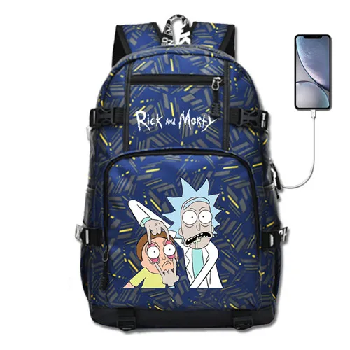 Рик и Морти аниме рюкзак мода ноутбук путешествия рюкзак с USB портом студентов книга школьная сумка - Цвет: Style 12