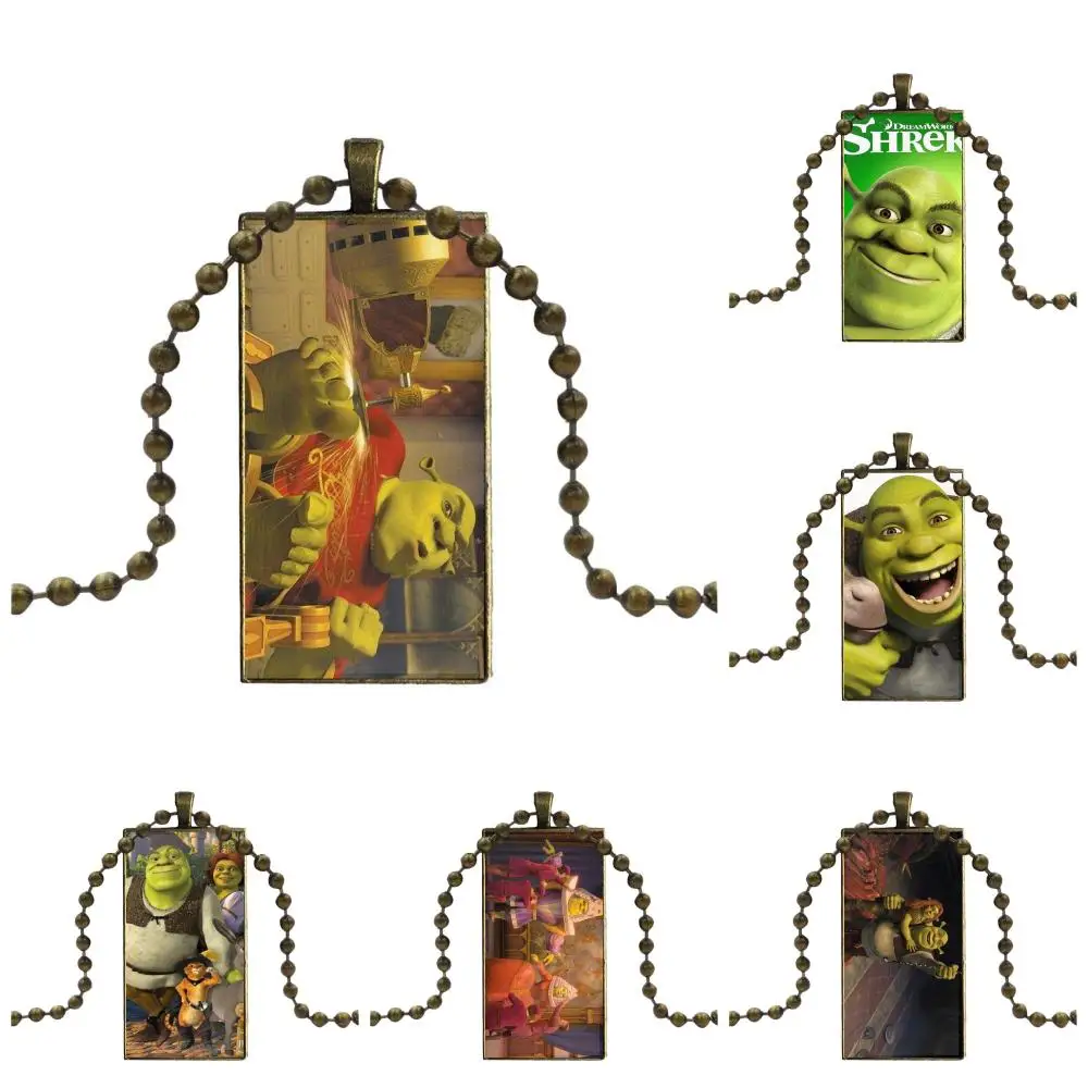 

For Women Gifts Boy Popular Film Lovely Shrek Figures Glass Cabochon Choker Pendant Rectangle Necklace Bronze Color Jewelry