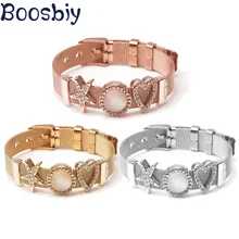 Boosbiy дропшиппинг из нержавеющей стали сетчатый Браслет Набор DIY хрустальное сердечко Любовь Шарм бренд браслет для женщин ювелирные изделия