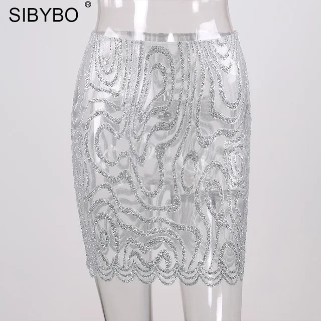 Sibybo High Waist Sexy See Through Women Skirt Autumn Fashion Zipper ...
