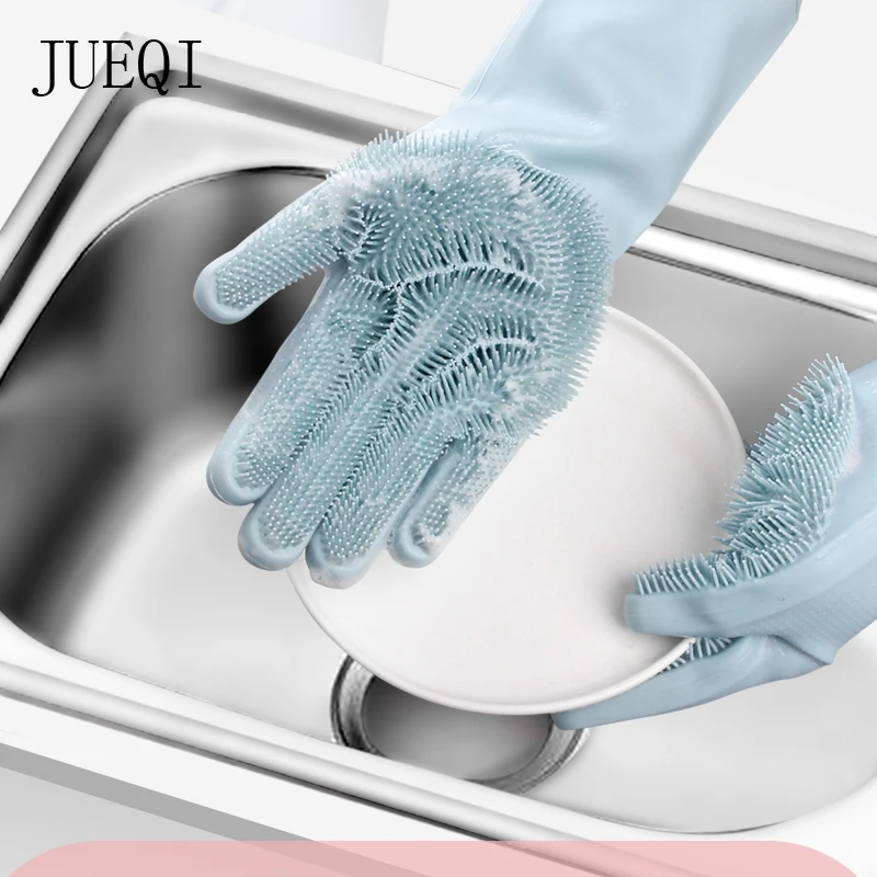 

A Pair Magic Silicone Scrubber Rubber Cleaning Gloves Dusting Dish Washing Pet Care Grooming Hair Car Insulated Kitchen Helper