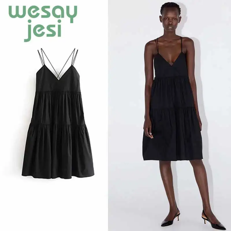 

Summer Sexy Dress Women's 2019 Backless Cross Drawstring Bundle Waist V-neck Strap Mini Dress Summer Vintage black dresses