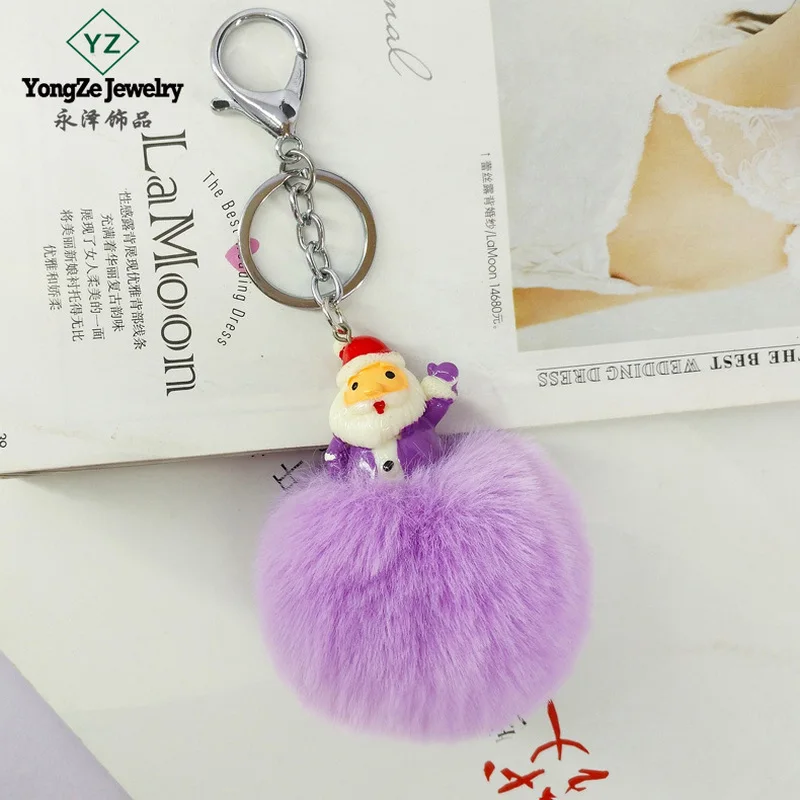 

Newest Santa Claus Keychain Resin Jesus Key Chain Pompom Fur Key Holder Cover Women Bag Charm Pendant Accessories Chaveiro Gift