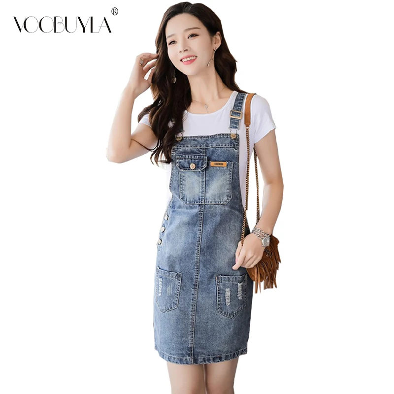 

Voobuyla 2019 Spring Jeans Club Dress Vintage Jean Sundress Spaghetti Strap Dress Female Plus Size 3XL Mini Denim Party Dresses