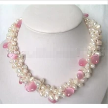 Очаровательное очаровательное 3 ряда 7-8 мм Белое жемчужное ожерелье Женские Ювелирные изделия слово mujer moda