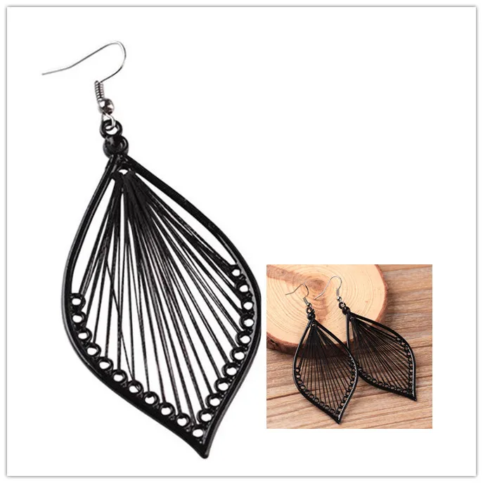 Bohemian Weave Leaf Earrings Women Exaggerated Eardrop Women Ethnic Stud Ear Ring Pendants Fashion Jewelry