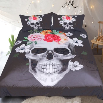 

Sugar Skull 3d Bedding Set King Size Black and White Duvet Cover sets pillowcase Floral Print Home Textiles 3Pcs Cool Bedclothes