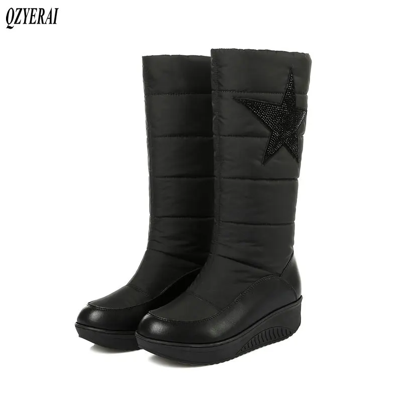

QZYERAI 2018New Russian winter cold thermal genuine leather snow boots plush women boots fur down boots warm leather women shoes