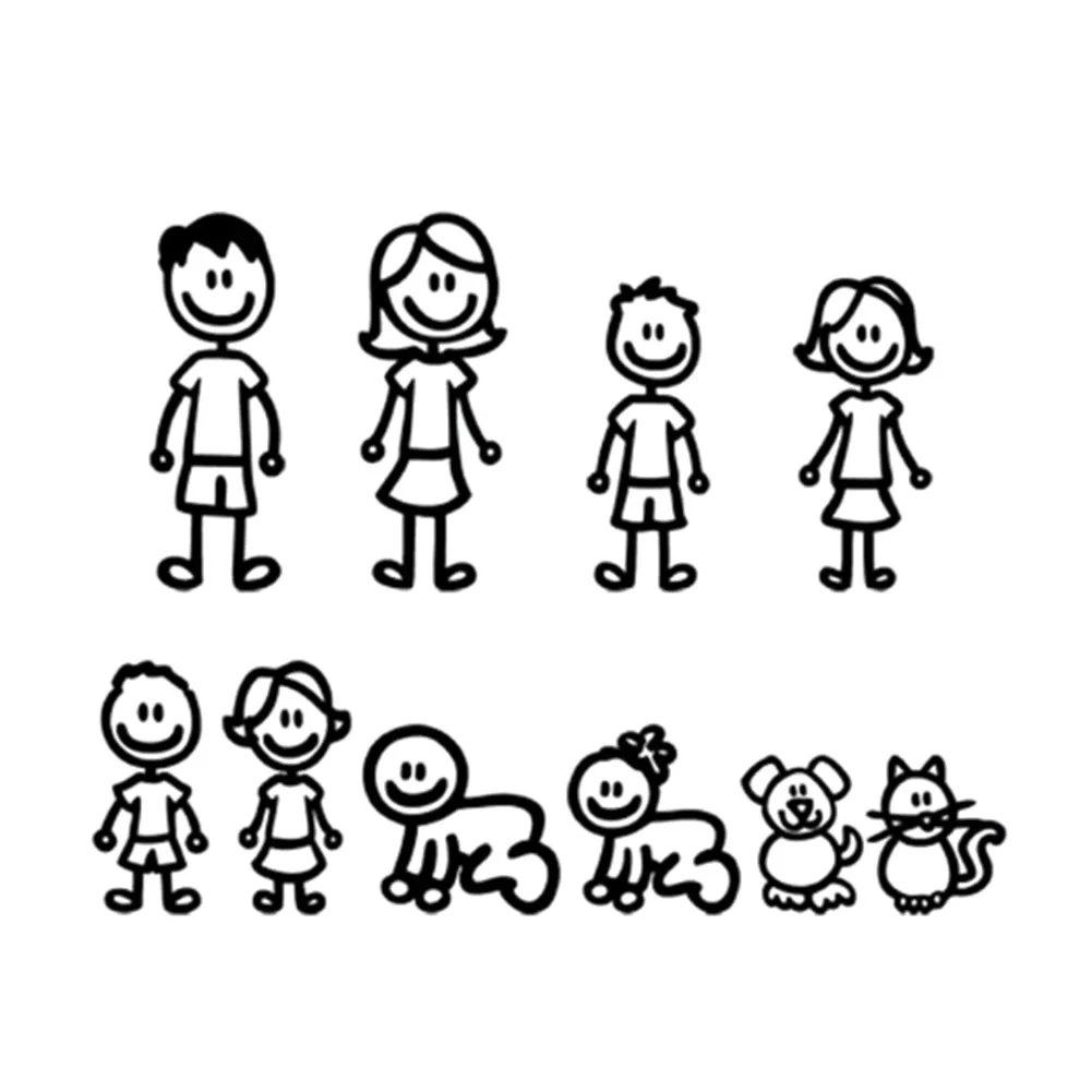 

15*58cm Cute Cartoon A Large Family Car Stickers Fashion Vinyl Car Decorative Accessories Black/White
