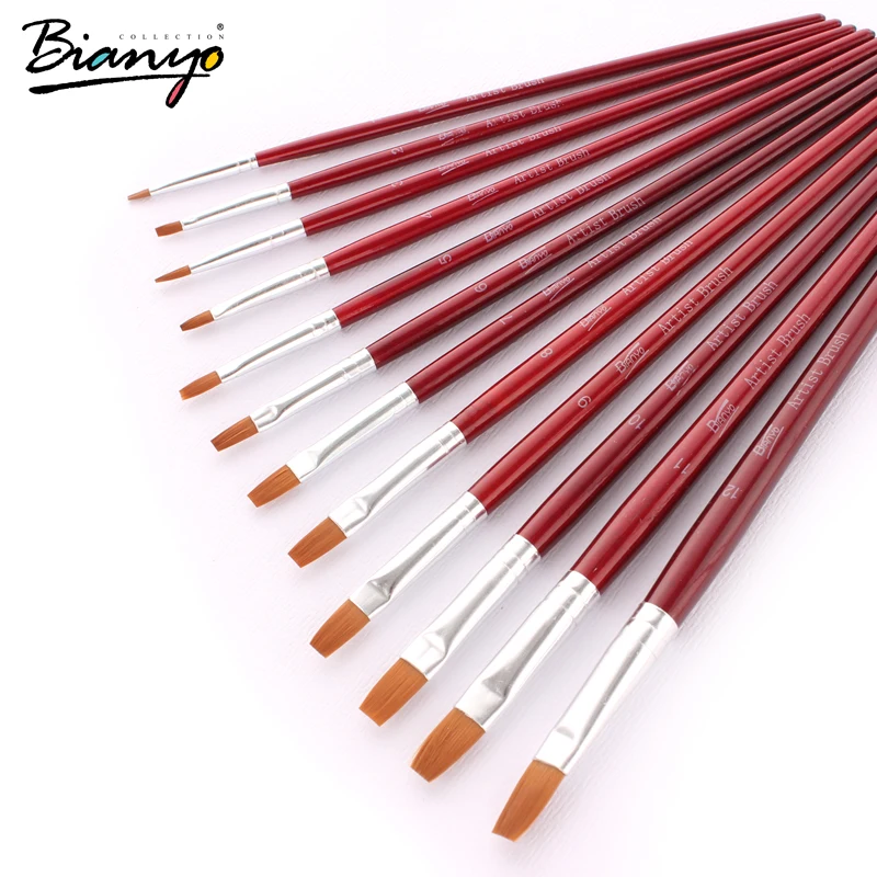Buy Bianyo 12Pcs Flat Head Watercolor Gouache Brush
