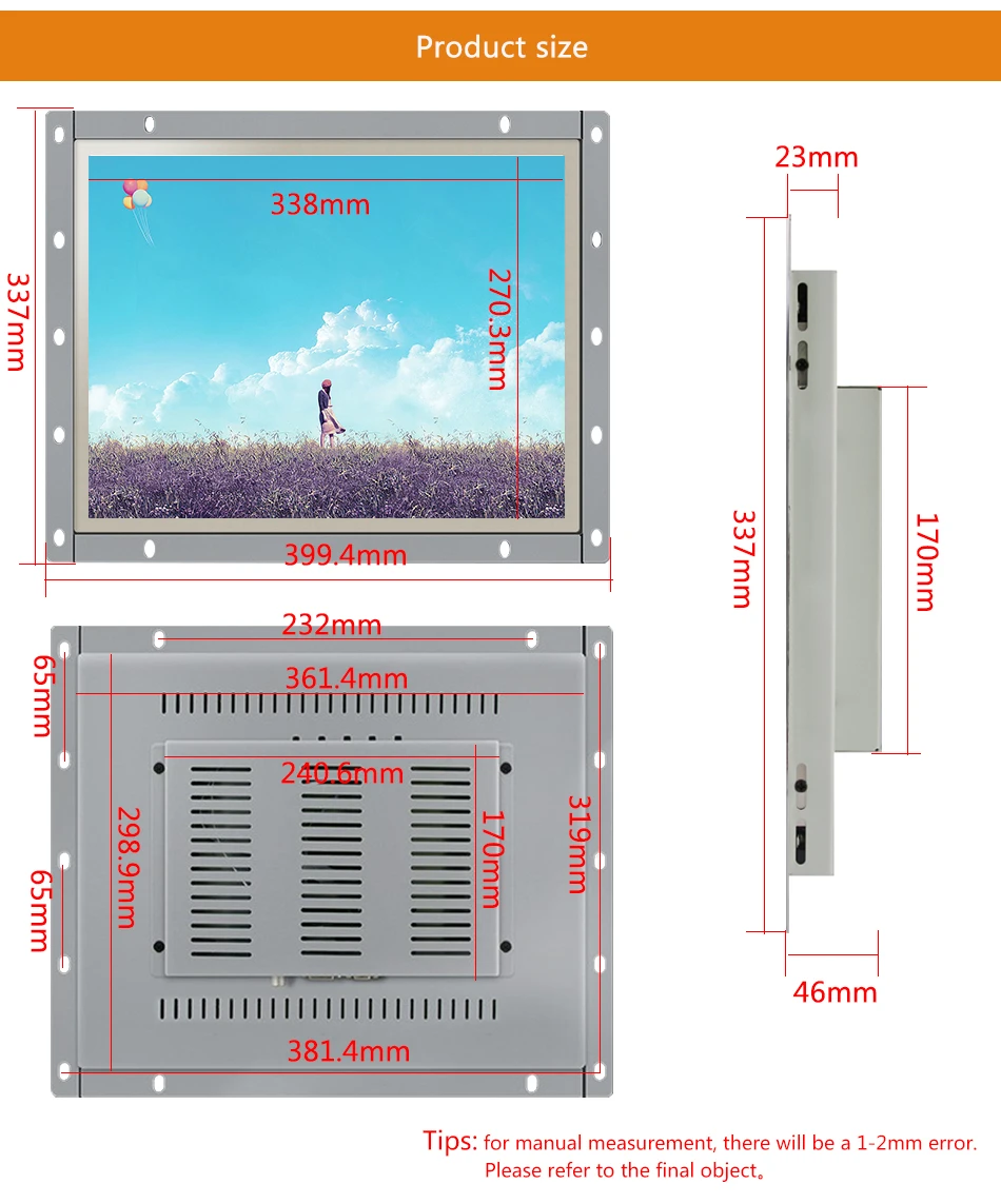 17 дюймов/17 "VGA/Touch Разъем USB железный каркас Monitor/Дисплей 1280*1024 сопротивление Сенсорный экран resolution4: 3 открытой рамки