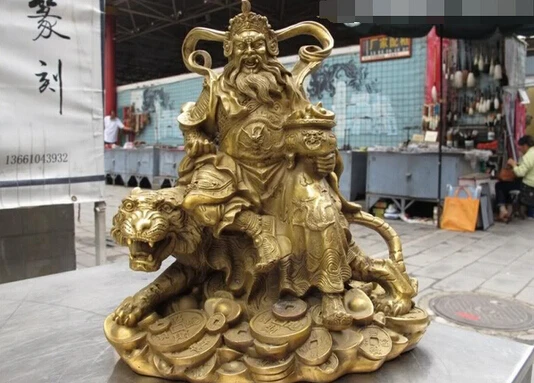 SUIRONG---511+++China famous Brass Copper Lucky Guan Gong God of wealth warrior on Tiger Statue | Дом и сад