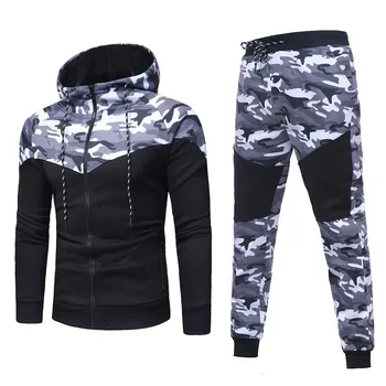 Stylish Bar Men Track Suit Hooded Jacket Sweatsuit Sports Suits New Sportwear Men's Jogger Set Camouflage Tracksuit Men Clothes