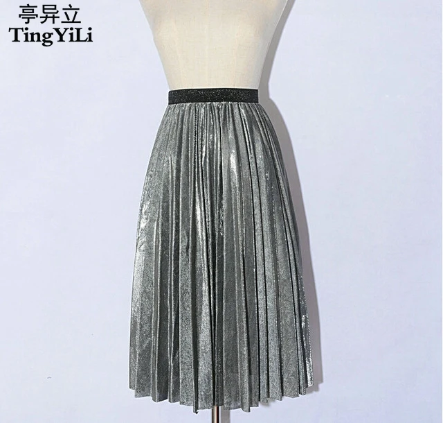 saia midi plissada prata