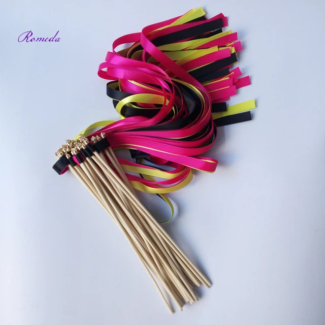 50Pieces/Lot Bright Red ribbon wedding wands with gold bell Wedding Ribbon  Stick,ribbon Twirling Streamers - AliExpress