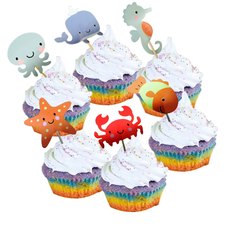 24pcs Under The Sea Cupcake Toppers Sea Animals Nautical Appetizer