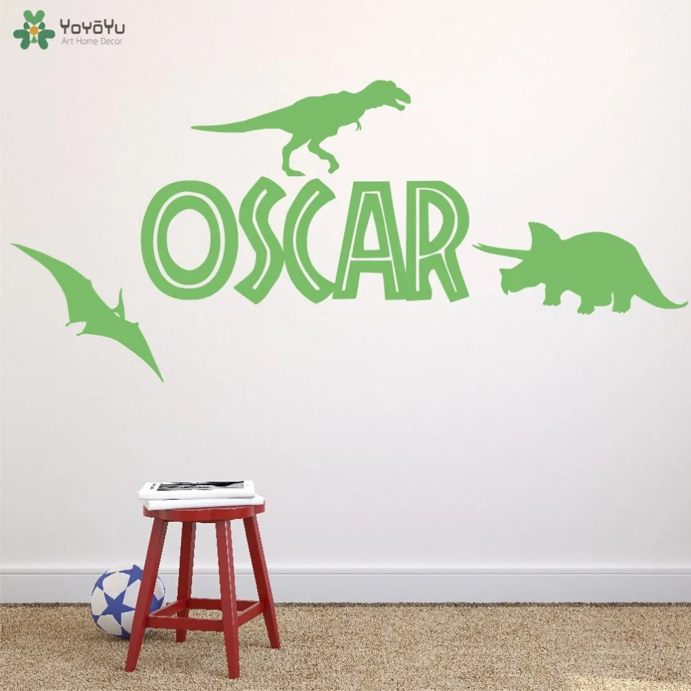 Dinosaurio nombre personalizado decalque de pared para niños