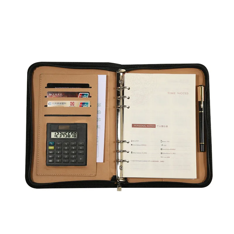

A5 A6 Organizer Travelers Faux Leather Book Cover Weekly Planner Ring Binder Core Notebook With Zipper Calculator Card Holder