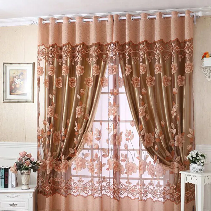1PC Grommet Voile Sheer Floral Tulle Window Curtain Door Curtain Drape Panel