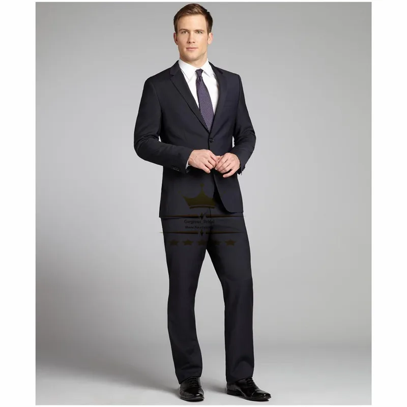 Custom Made Men Suit Boss Slim Fit Navy Blue Notch Lapel