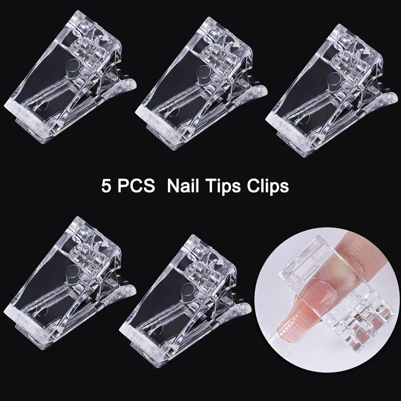 

5PCS Nail Tips Clip Transparent Finger Poly Quick Building Gel Extension Nails Art Manicure Tool Accessories False Nail Cip