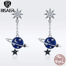 BISAER 925 пробы серебро Brincos, можно носить с сверкающими завод луна и звезды, серьги со шпилькой, для Для женщин Стерлинговое Серебряные ювелирные изделия S925 ECE348