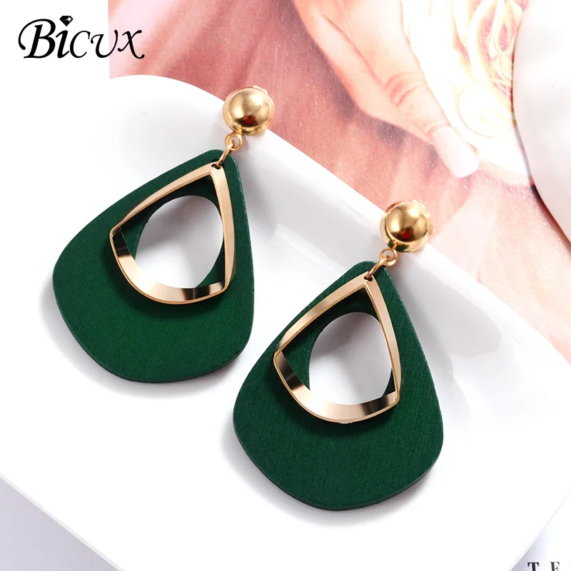 Green 3 BICUX, новые модные круглые висячие серьги в Корейском стиле для женщин, геометрические круглые золотые серьги в форме сердца, свадебные ювелирные изделия - Окраска металла: Green 3