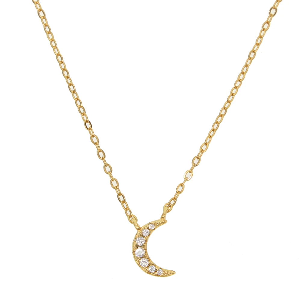 Минимальное крошечное ожерелье из серебра 925 пробы с фианитами и луной, высокое качество, ювелирные изделия vermeil, рождественский подарок для женщин, Милая луна