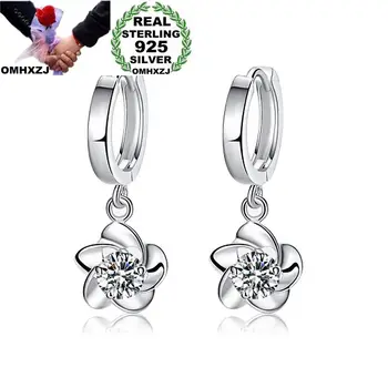 

OMHXZJ Wholesale Personality Fashion OL Woman Girl Party Wedding White Purple Flower Zircon 925 Sterling Silver Earrings YE340