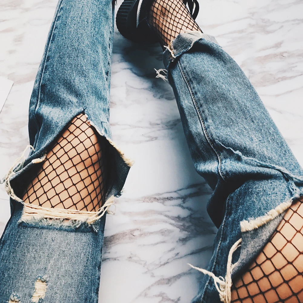 Fashion Sexy Ruffle Fishnet Pantyhose Socks Lady Mesh Lace Fish Net Long Socks Women Girls