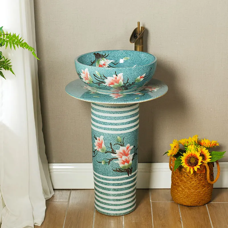 

Retro pedestal basin Antique Ceramic floor Washbasin Art Washbasin Integrated pedestal basin