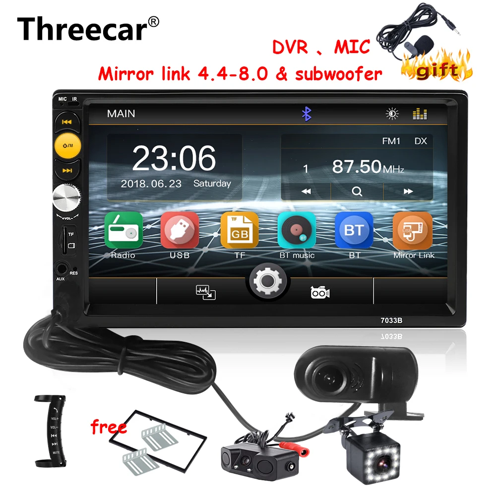 

7033B 2din Car Radio 7 inch Touch mirrorlink Android Player USB DVR MP5 Player Autoradio MIC Bluetooth Rear View Camera Radio