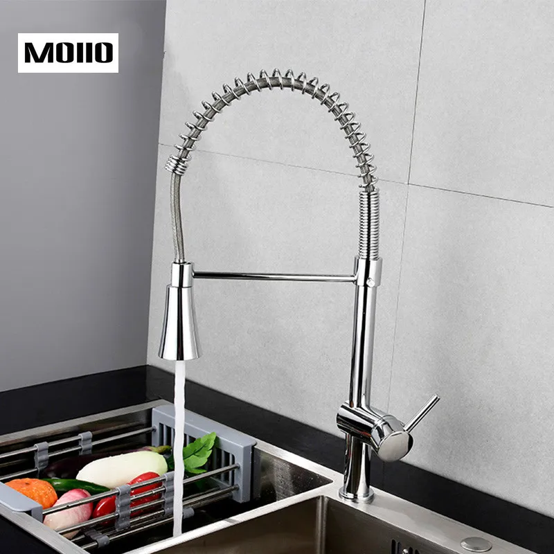 

MOIIO Kitchen Sink Chrome Single Handle Mixer Tap Swivel Pull Down Spray Faucet Deck Mounted Spout Pull Out kitchen torneira