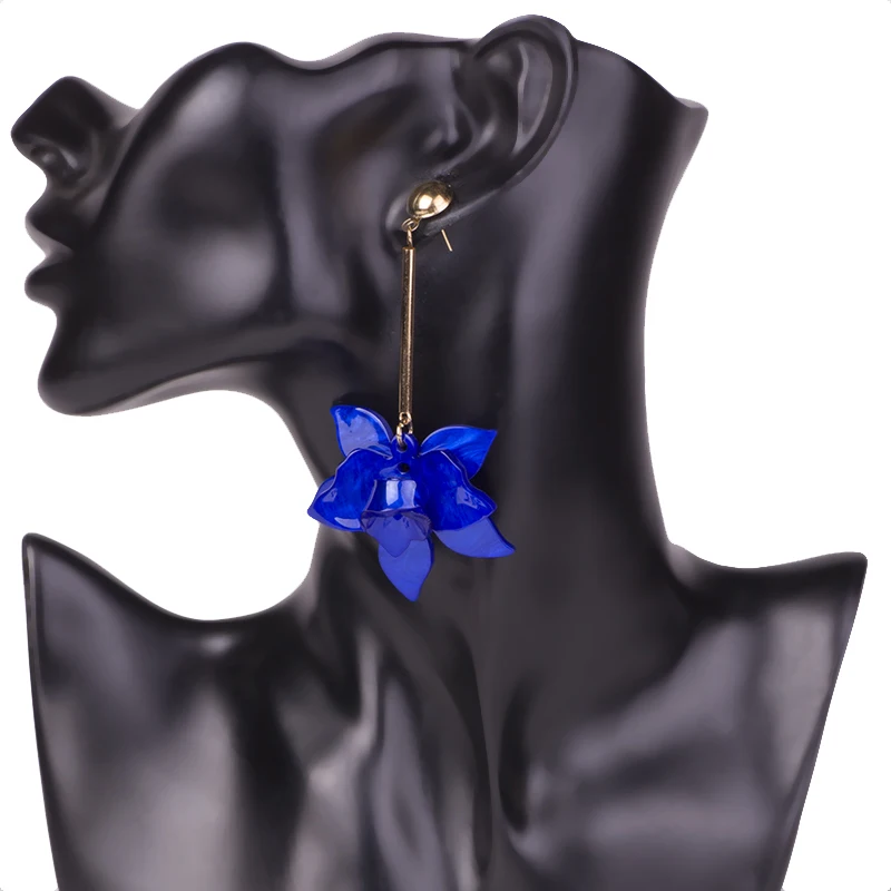 Vintage Big Acrylic Drop Earrings for Women 2018 New Metal Dangling Blue Resin Earrings Fashion Jewelry Long Flowers Brincos (3)