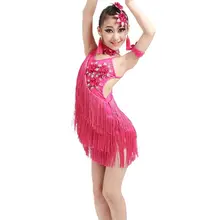 Новое латинское детское танцевальное платье с кисточками для девочек желтые/красные с блестками Танго/костюмы для румбы тренировочные платья костюмы для танцевальных конкурсов