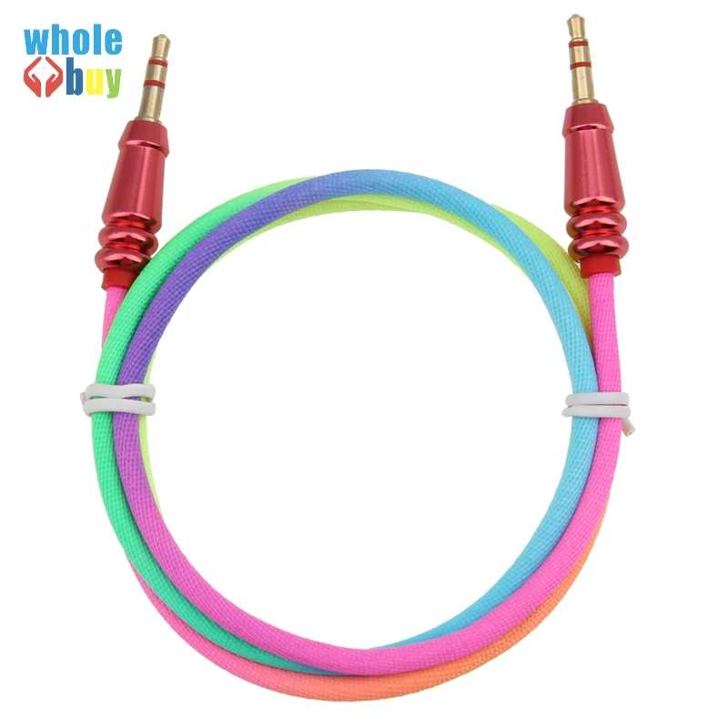 100pcs 3 5 Jack Audio Cable Male to Male Rainbow Round Bullet Cloth Audio Aux Cable For iPhone Car Headphone Wire Line Aux Cord