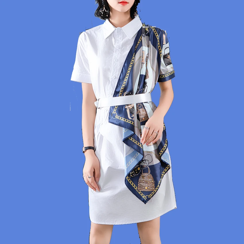 

Women White T Shirt Dress with Belt 2019 Summer Fashion Bodycon Tunic Slim Irregular Knee Length Elegant Vintage Party Dresses